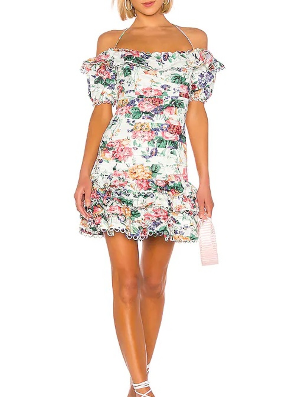 Zimmermann Allia Pintuck off-the-shoulder floral-print linen mini dress - Size 0